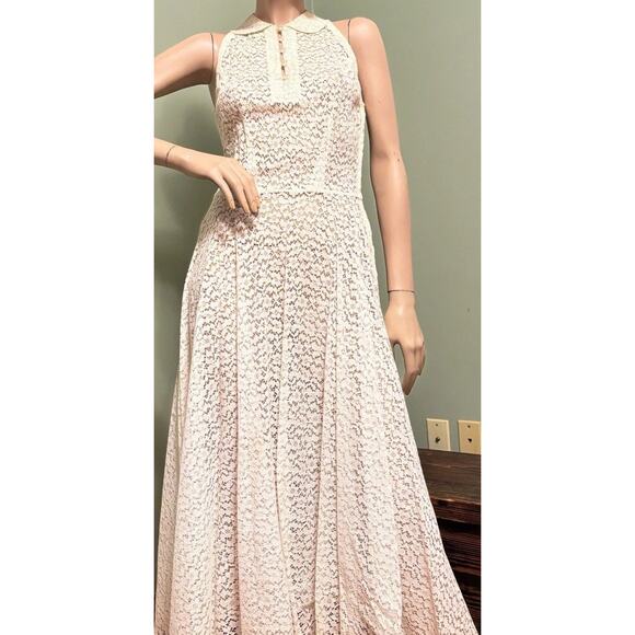 Vintage 1950’s Cream Floral Lace Fit & Flare Sleeveless DRESS - Picture 3 of 9